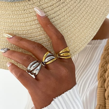 1 Stück einfache unregelmäßige Form Edelstahl Gold Farbe Damen Statement Ringe 2