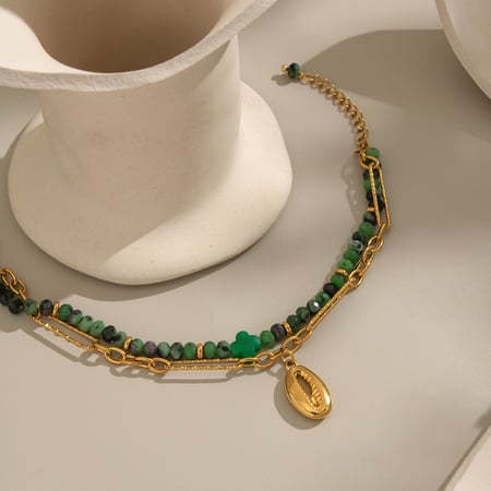 Pulsera de cuentas de acero inoxidable con cuentas de piedra natural de 1 pieza