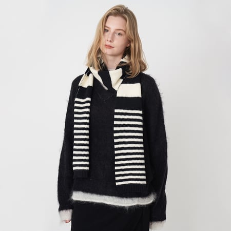1 Stück schwarz-weiß gestreifte Winterschals aus Kunstfaser für Damen 2