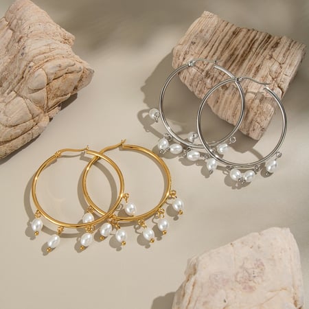 1 par de pendientes de aro de acero inoxidable con borlas circulares, color dorado, para mujer 2