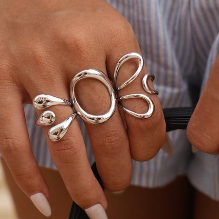 Bague rétro irrégulière en acier inoxydable couleur or pour femme, 1 pièce