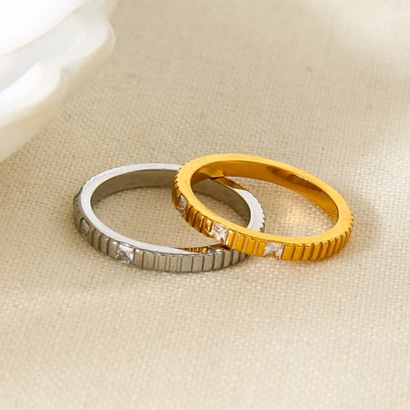 1 stuk eenvoudige lijnen roestvrij staal goudkleurige zirkoon minimalistische ring 2