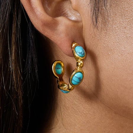 1 par de elegantes pendientes de aro de acero inoxidable dorados con forma de círculo de piedra natural para mujer 2