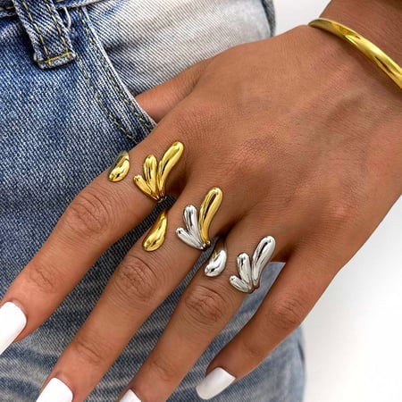 Anillos llamativos para mujer de acero inoxidable, color dorado, con forma irregular y simple, 1 pieza 2