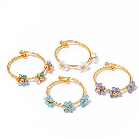 1 Piece  Casual Flower Stainless Steel  Gold Color Women’s Statement Rings 2