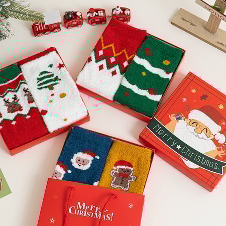 Calcetines de media pantorrilla para mujer con forro polar coral grueso, regalo navideño 2
