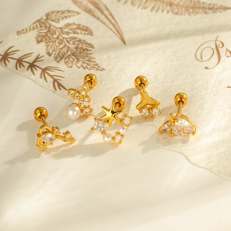 1 stuk vlinder koper goudkleurige zirkoon piercing oorbel 2