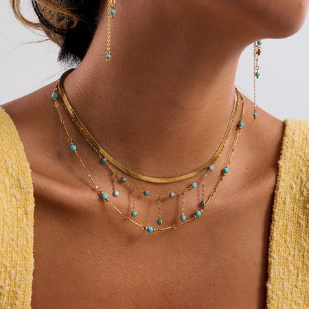 Collier classique en acier inoxydable Calaite couleur or avec pierre naturelle pour femme, 1 pièce 2
