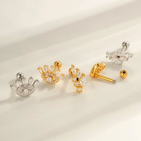 1 Piece Devil's Eye Copper Gold Color Zircon Piercing Earring