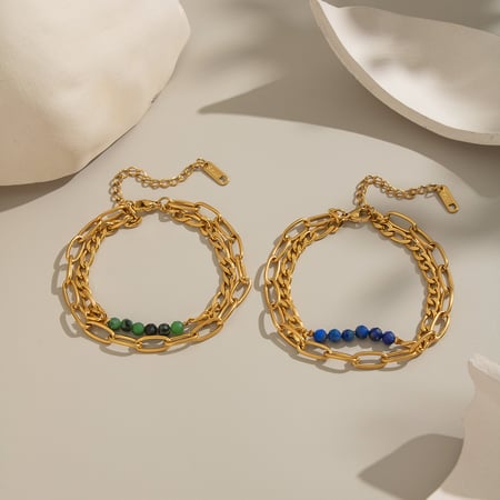 Pulsera de cuentas de acero inoxidable con cuentas de piedra natural de 1 pieza 2