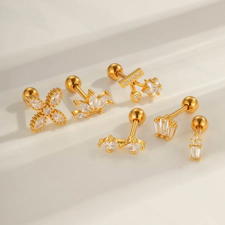 Orecchino piercing in zircone color rame e oro a forma di stella, 1 pezzo 2