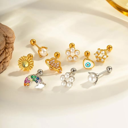 1 Stück Herz Kupfer Gold Farbe Zirkon Piercing Ohrring 2
