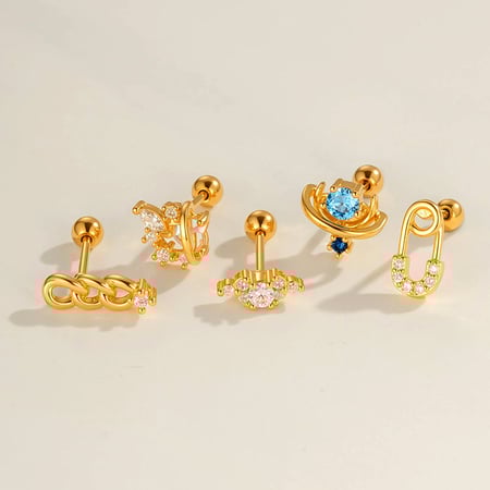 1 Piece Butterfly Copper Gold Color Zircon Piercing Earring 2