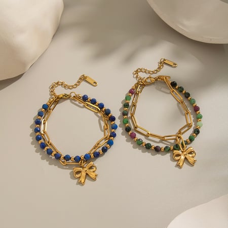 Pulsera de cuentas de acero inoxidable con cuentas de piedra natural de 1 pieza 2