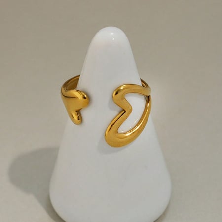 Anillos llamativos de acero inoxidable ahuecados simples de color dorado para mujer de 1 pieza 2