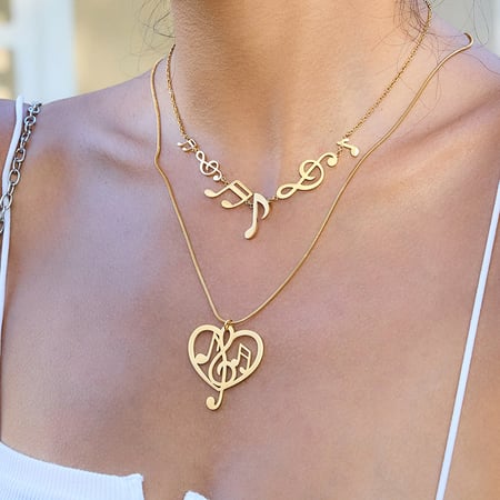1 Adet Romantik Not Paslanmaz Çelik Altın Rengi Kadın Kolye 2