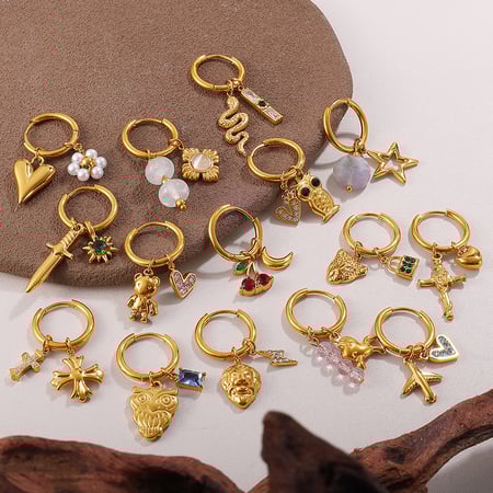 1 par de pendientes colgantes de acero inoxidable color dorado para hacer uno mismo 2