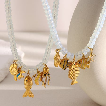 1 Piece Elegant  Fish Stainless Steel  Natural Stone Women's Beaded Necklaces 2