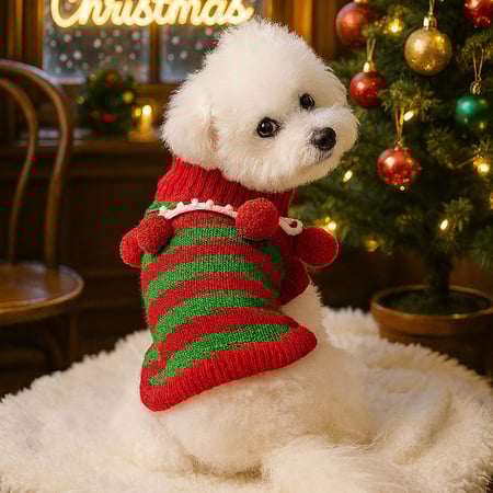 1 Stück süßer Weihnachtsstreifen-Haustierpullover 2