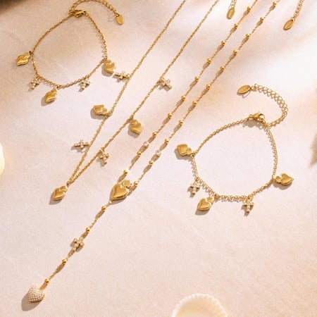 Romantische Serie Herz Kreuz Edelstahl Gold Farbe Damen Schmuck Sets
