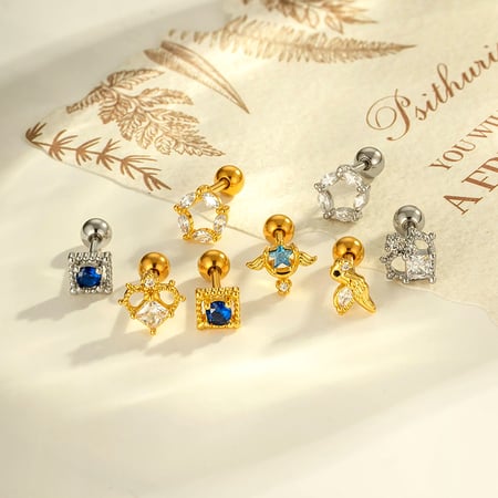 1 Stück Herz Stern Kupfer Gold Farbe Zirkon Piercing Ohrring 2