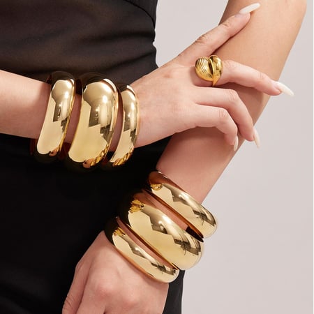 1 Stück minimalistische einfarbige Edelstahlarmreifen für Damen 2