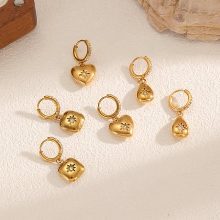 1 paio di orecchini pendenti da donna in acciaio inossidabile color oro con zirconi a forma di luna scintillante 2