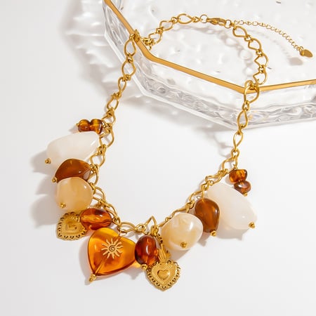 1 collar con colgante de cuentas de resina con forma de corazón retro