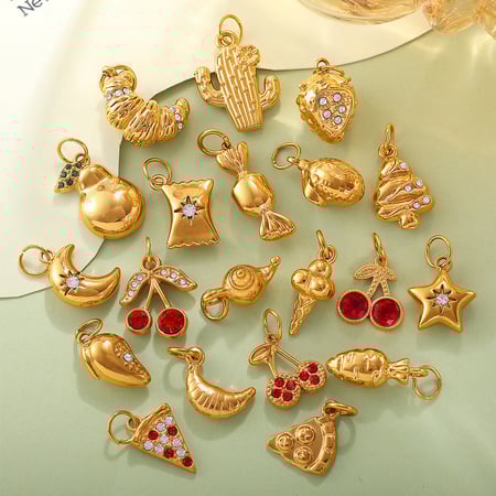 1 pieza de colgante DIY de acero inoxidable color dorado con forma de cereza dulce 2