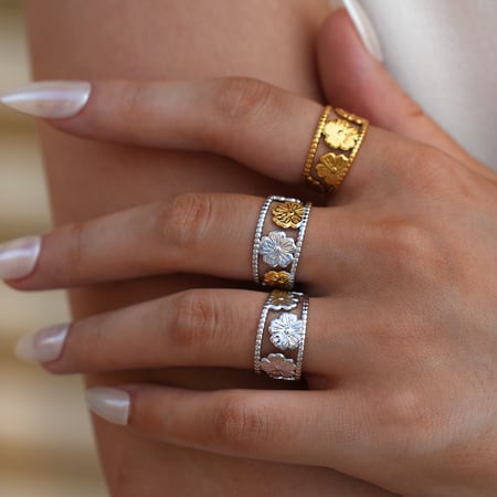 1 stuk eenvoudige elegante bloem roestvrij staal goudkleurige dames statement ringen
