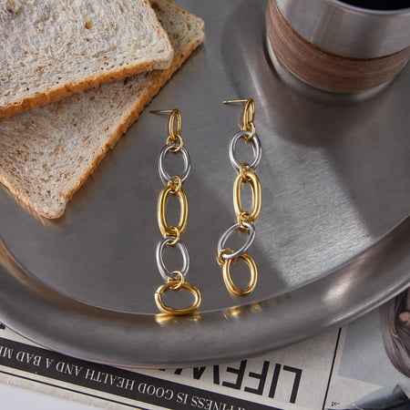 1 Pair Classic Circle Stainless Steel Gold&Silver Color Women's Dangle Earrings 2