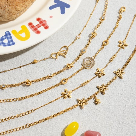 Braccialetti con ciondoli da donna in acciaio inossidabile color oro con nodo a fiocco dolce, 1 pezzo