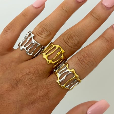 Anillos llamativos de acero inoxidable dorados con forma irregular para uso diario, 1 pieza