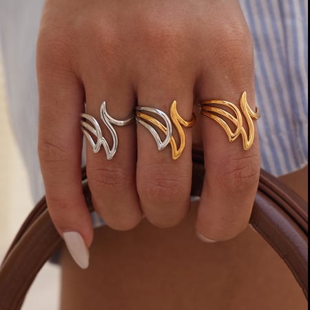 1 Piece Daily Irregular Shape Stainless Steel  Gold Color Women's Statement Rings 2