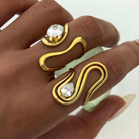 1 Stück lässige unregelmäßige Form Edelstahl Gold Farbe Zirkon Statement Ringe 2