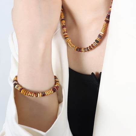Retro kralen roestvrij staal goudkleurige natuursteen dames sieraden sets 2