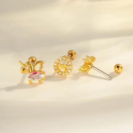 1 Adet Bakır Altın Renkli Zirkonyum Piercing Küpe