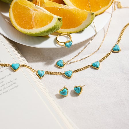 Klassische Calaite Herz Edelstahl Damen Schmuck Sets 2