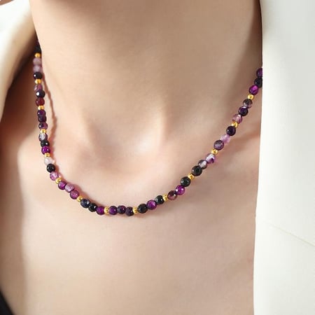 1 pezzo elegante collana di perline in agata color oro in acciaio inossidabile da donna 2