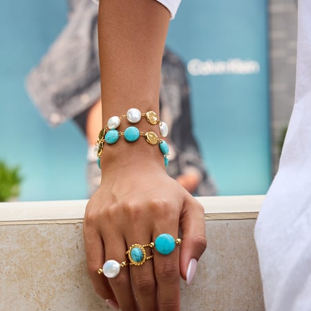 Ringförmige Calaite-Perlen aus Edelstahl in Goldfarbe für Damenschmuck-Sets 2