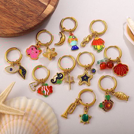 1 paio di orecchini pendenti color oro in acciaio inossidabile Oceanic 2