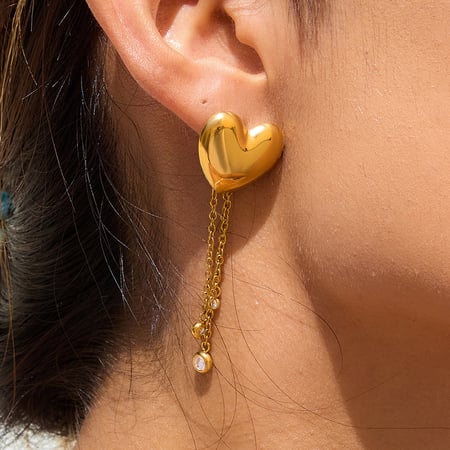 1 par de pendientes colgantes de acero inoxidable dorados con borlas de corazón romántico para mujer 2