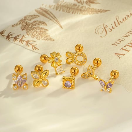 1 Stück Blume Kupfer Gold Farbe Zirkon Piercing Ohrring 2
