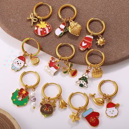 1 paio di orecchini pendenti natalizi in acciaio inossidabile color oro 2