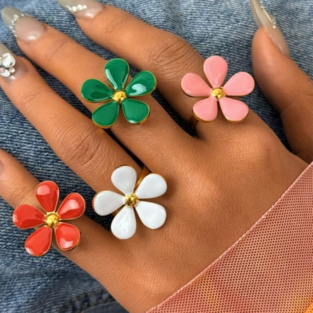 1 Piece Simple  Retro Flower Stainless Steel  Women's Statement Rings 2