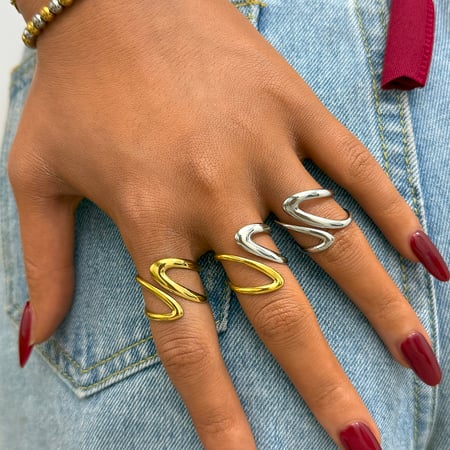 1 stuk Retro onregelmatige vorm roestvrij staal goudkleurige dames statement ringen 2