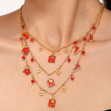 Conjuntos de joyas de acero inoxidable color dorado para mujer, regalo de Navidad de lujo 2