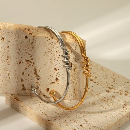 Bracelet manchette en acier inoxydable doré, 1 pièce 2