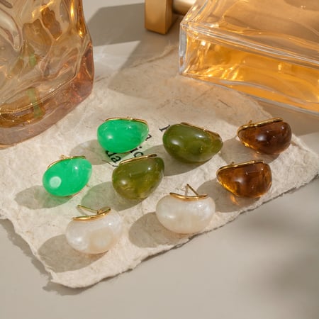 1 paio di orecchini a bottone da donna in acciaio inossidabile color oro dalla forma irregolare, adatti tutti i giorni