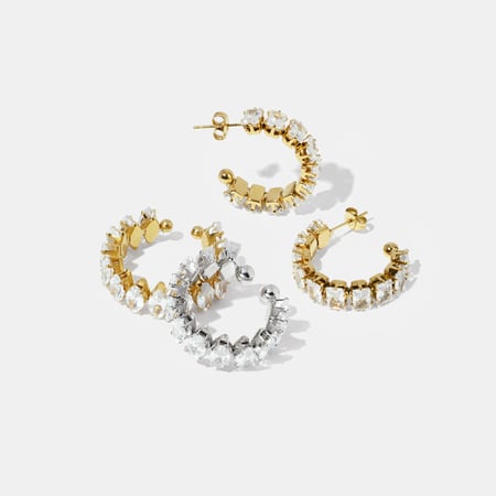 Oorbellenset met zirkonia en gouden zetting van roestvrij staal 2